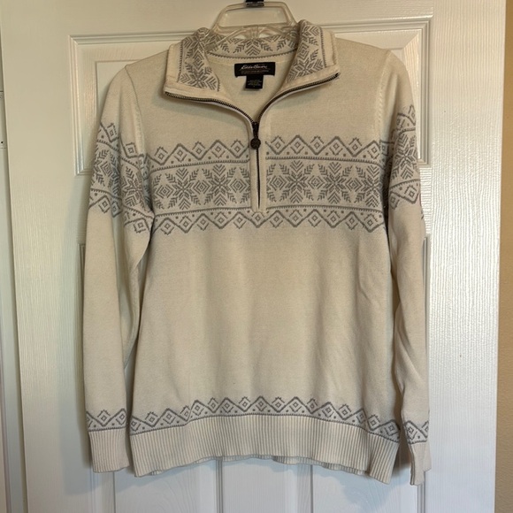 Eddie Bauer women’s white quarter zip knit sweater size large - Picture 1 of 9